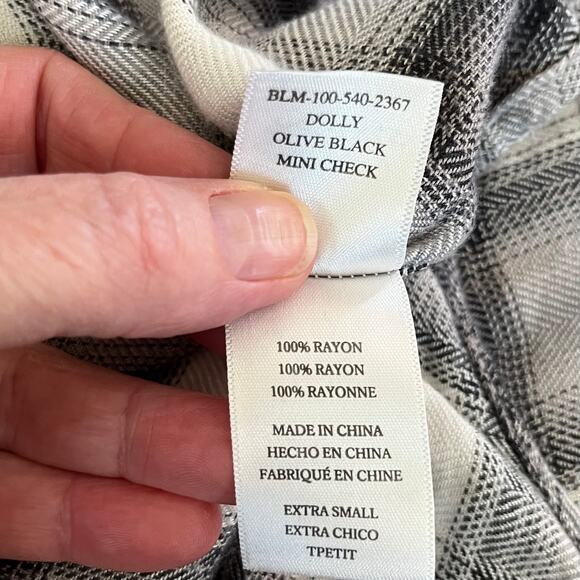 Rails Western Dolly Button Down Grey Check Plaid Fringe Flannel Shirt XS/Medium - Picture 12 of 16